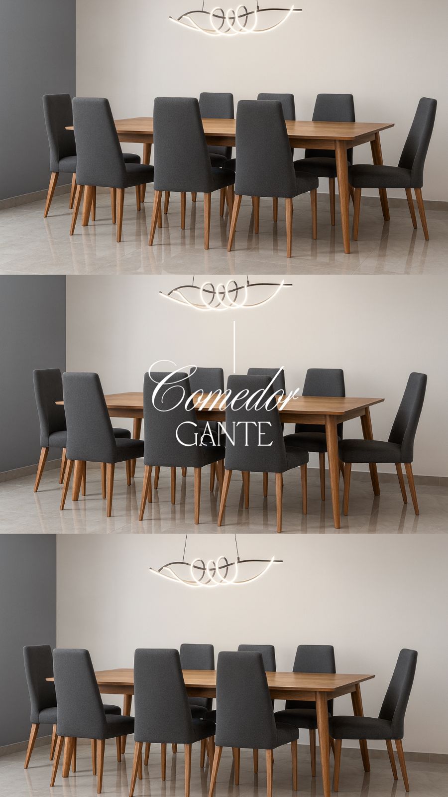 Comedor Gante 8 sillas tapizado en gris