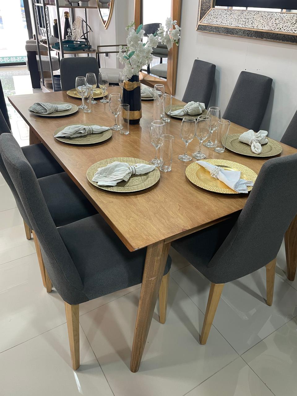 Comedor Gante 8 sillas tapizado en gris