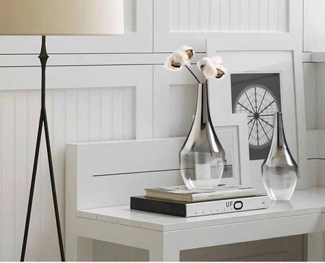Jarrón de cristal decorativo con diseño degradado plateado