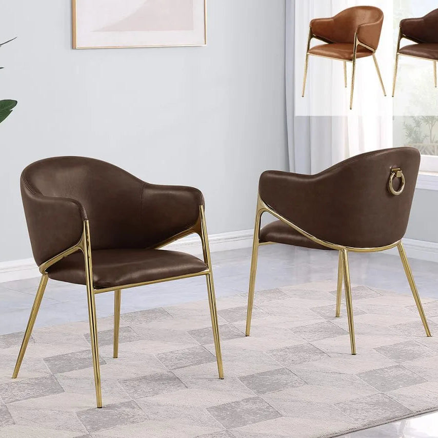 Silla Imitación cuero patas doradas