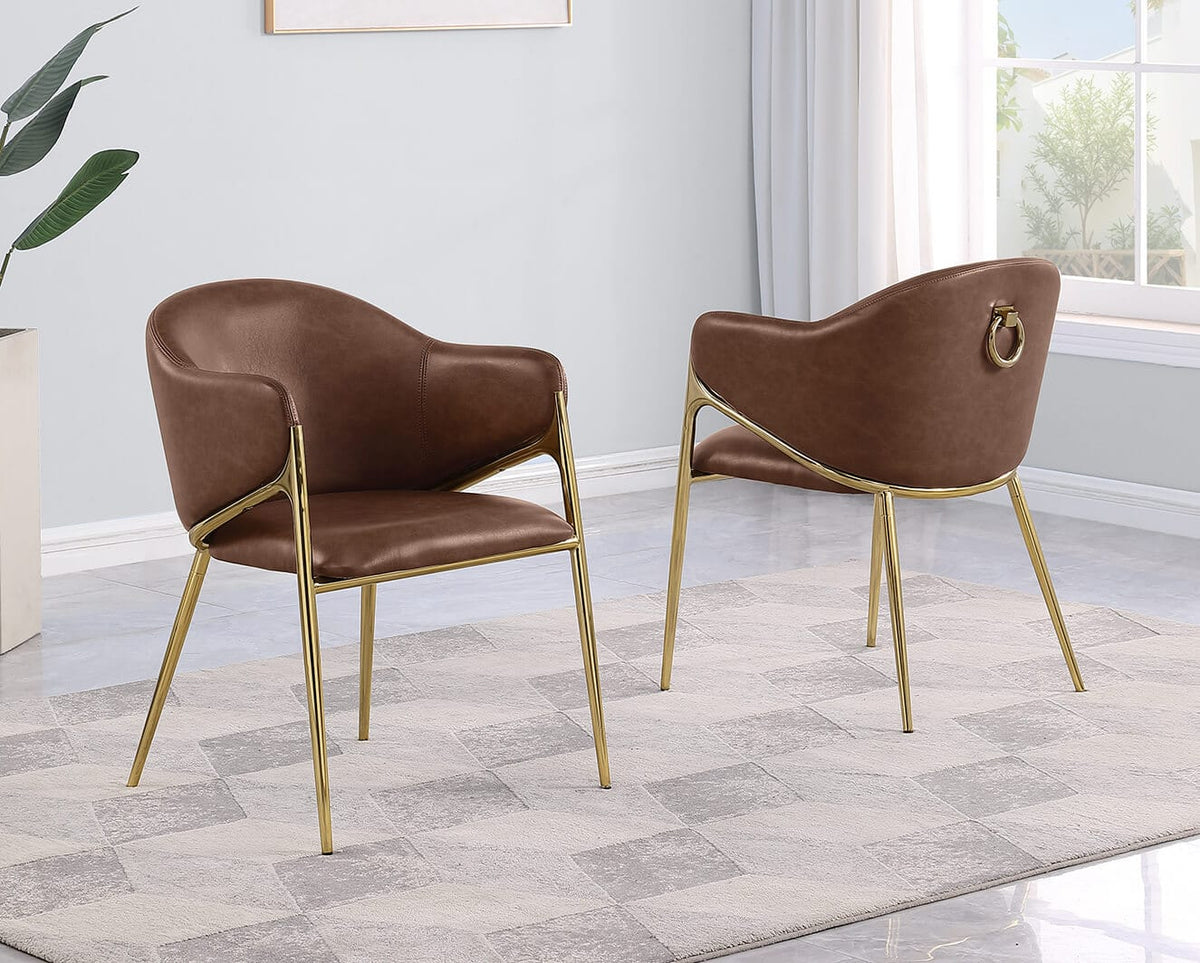 Silla Imitación cuero patas doradas