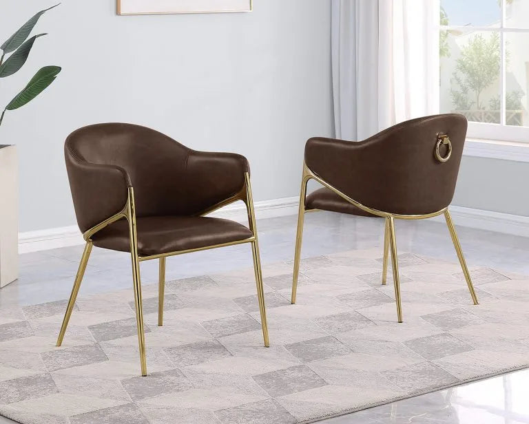 Silla Imitación cuero patas doradas