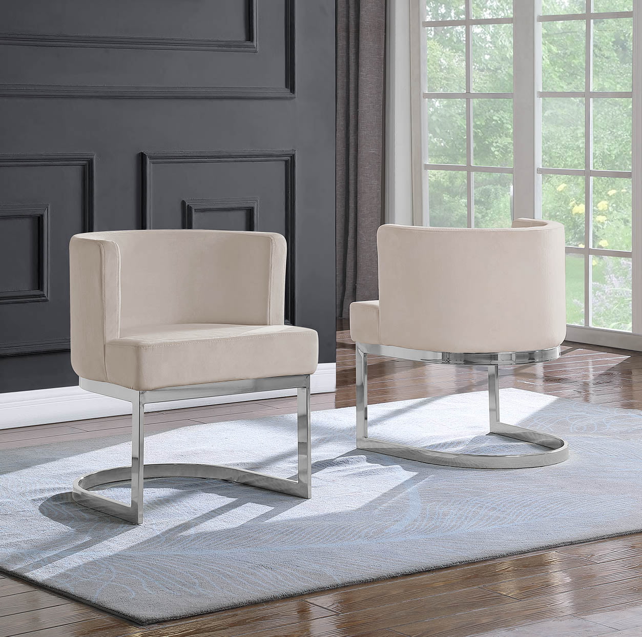 Silla Barril Terciopelo base Plata