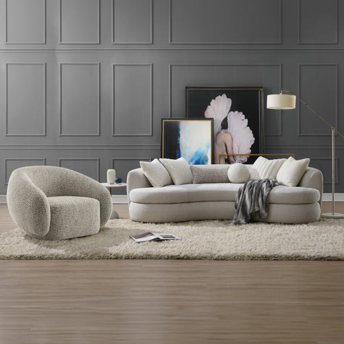 Sofá Iniko con 6 almohadas boucle gris